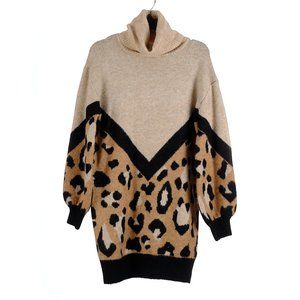 Entro Cheetah Print Tunic Turtleneck Sweater Medium NWT